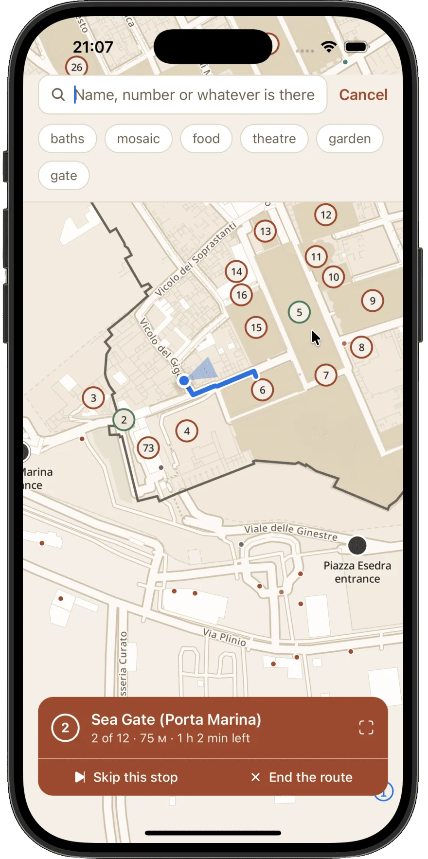 L'app Tessera che mostra la mappa interattiva di Pompei